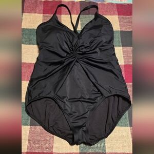 Time & Tru Black Twist-Front One-Piece Swimsuit